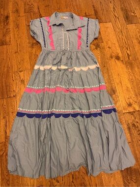 BRITON COURT chambray embroidered scallop Maxi Dress size S perfect condition